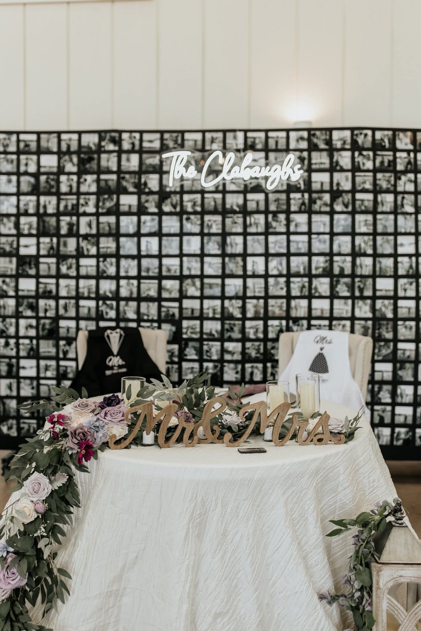 Sweetheart table with floral garland