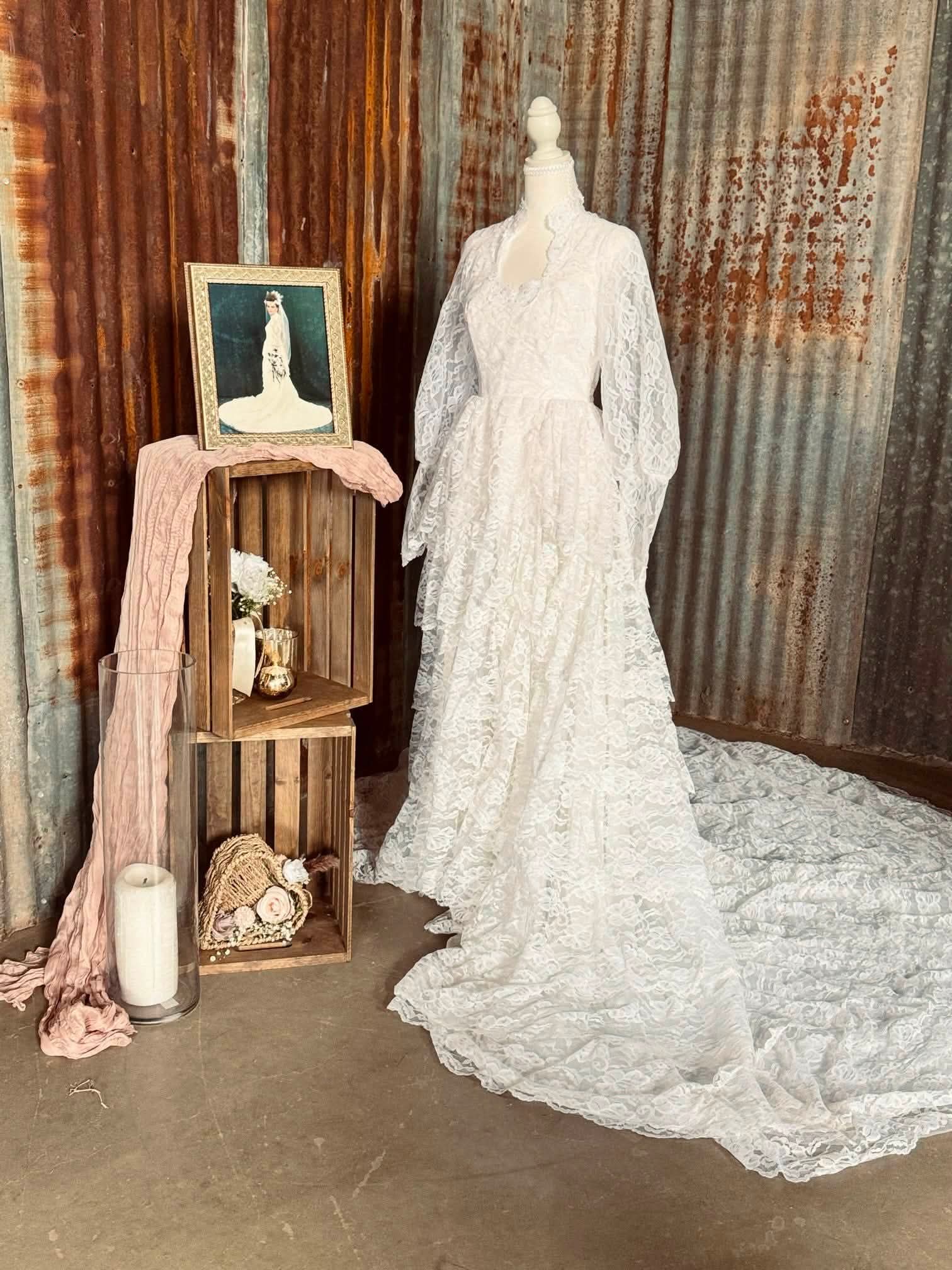 Vintage wedding dress memorial display